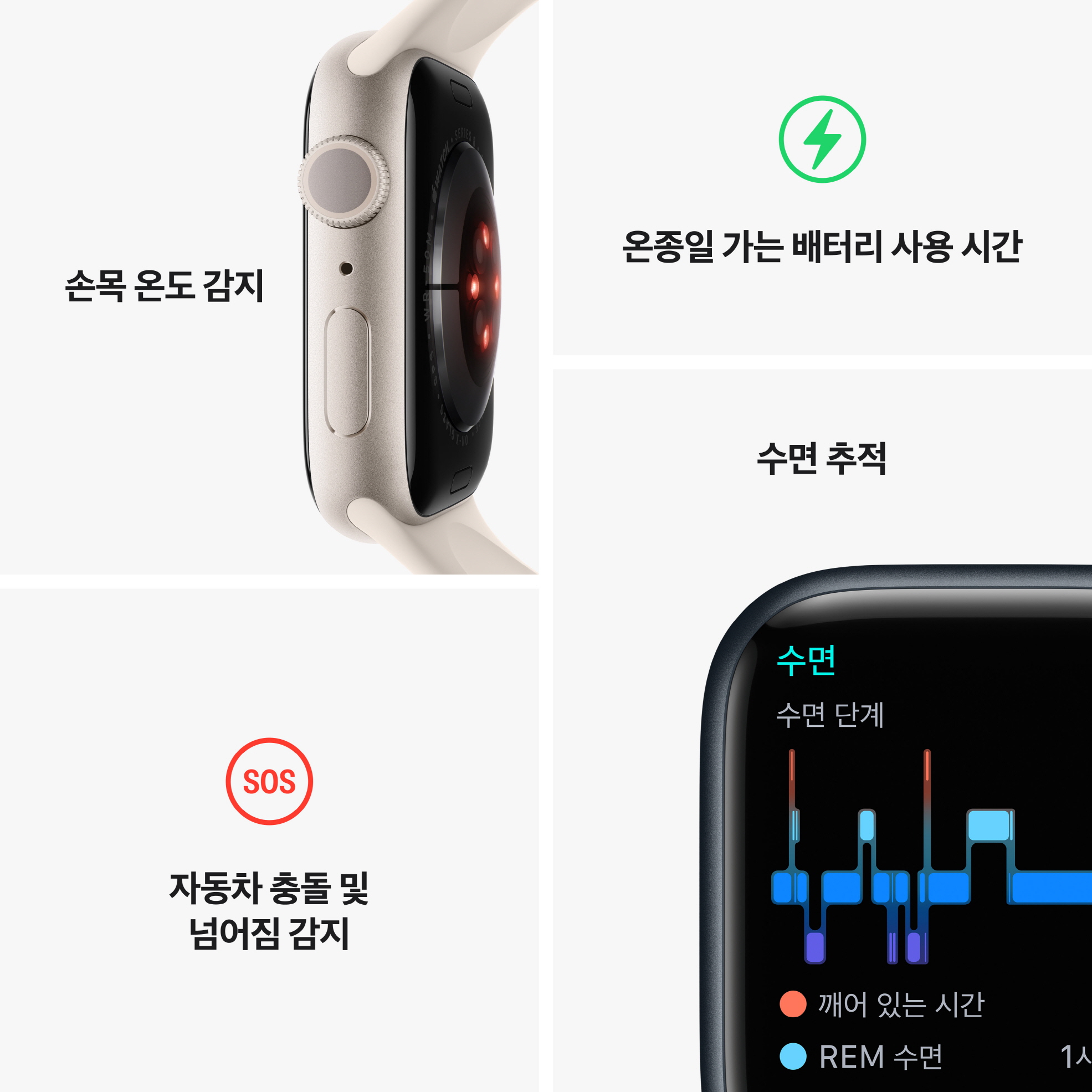 Apple Watch Series 8 GPS+Cellular 41mm 스타라이트 알루미늄 케이스와 스타라이트 스포츠 밴드 MNHY3KH/A